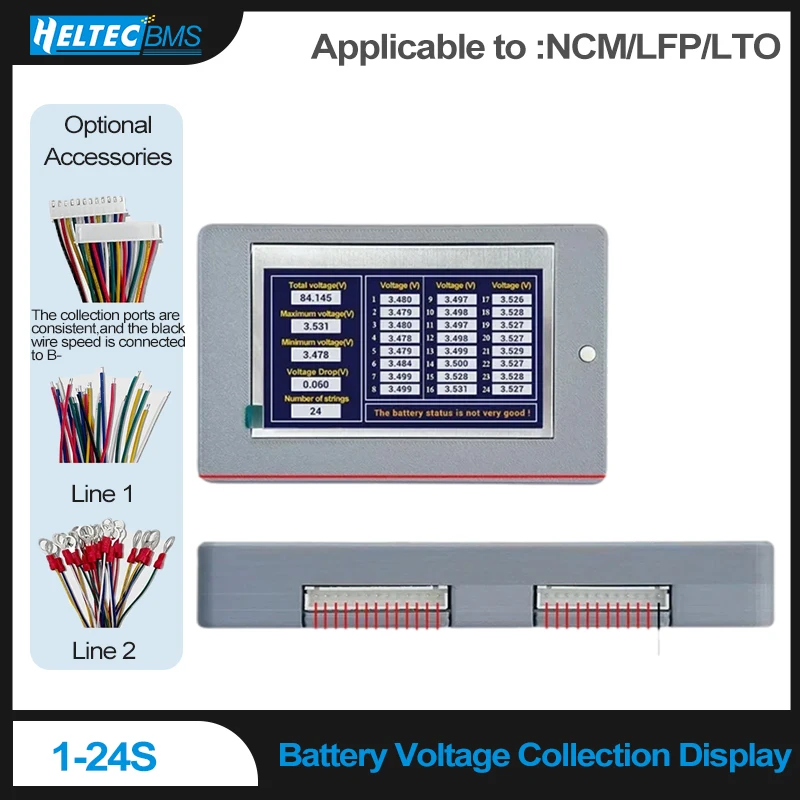 1-24S Battery Strings Tester Lithium Lifepo4 LTO Battery Cell Packs Voltage Detector Meter Voltmeter Type-C DC Power Supply