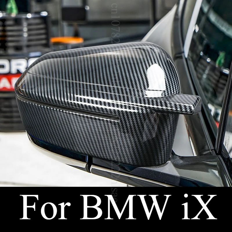 For BMW IX Car Mirror Covers  Exterior Door Handle Stickers Premium Carbon Fiber Style Protective Trim Decals Accessories