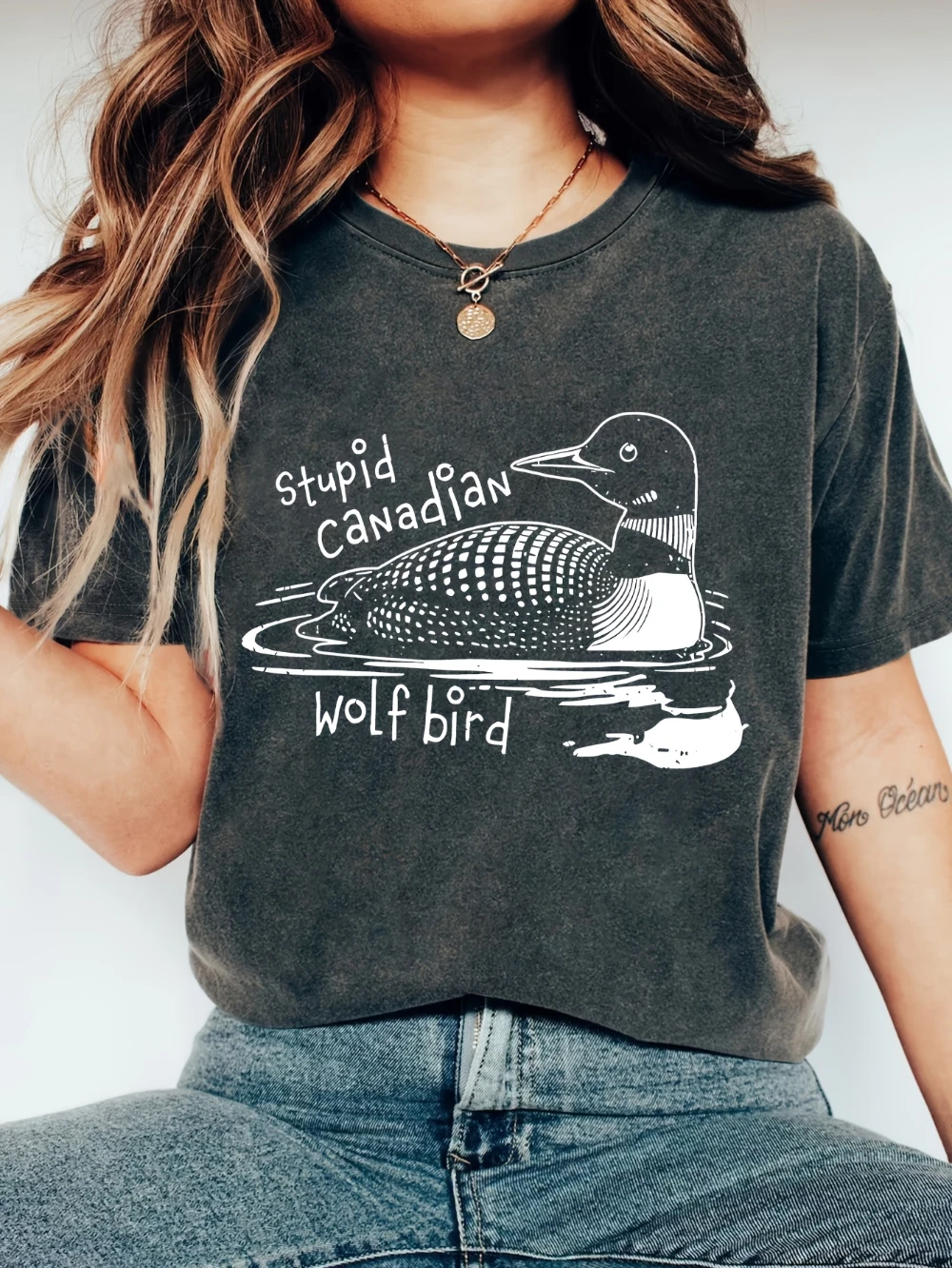 Stupid Canadian Wolf Bird Shirt, Intense Competition T-shirt, Hockey Fan Shirt  Couple Cotton Summer T-shirts  women clothing