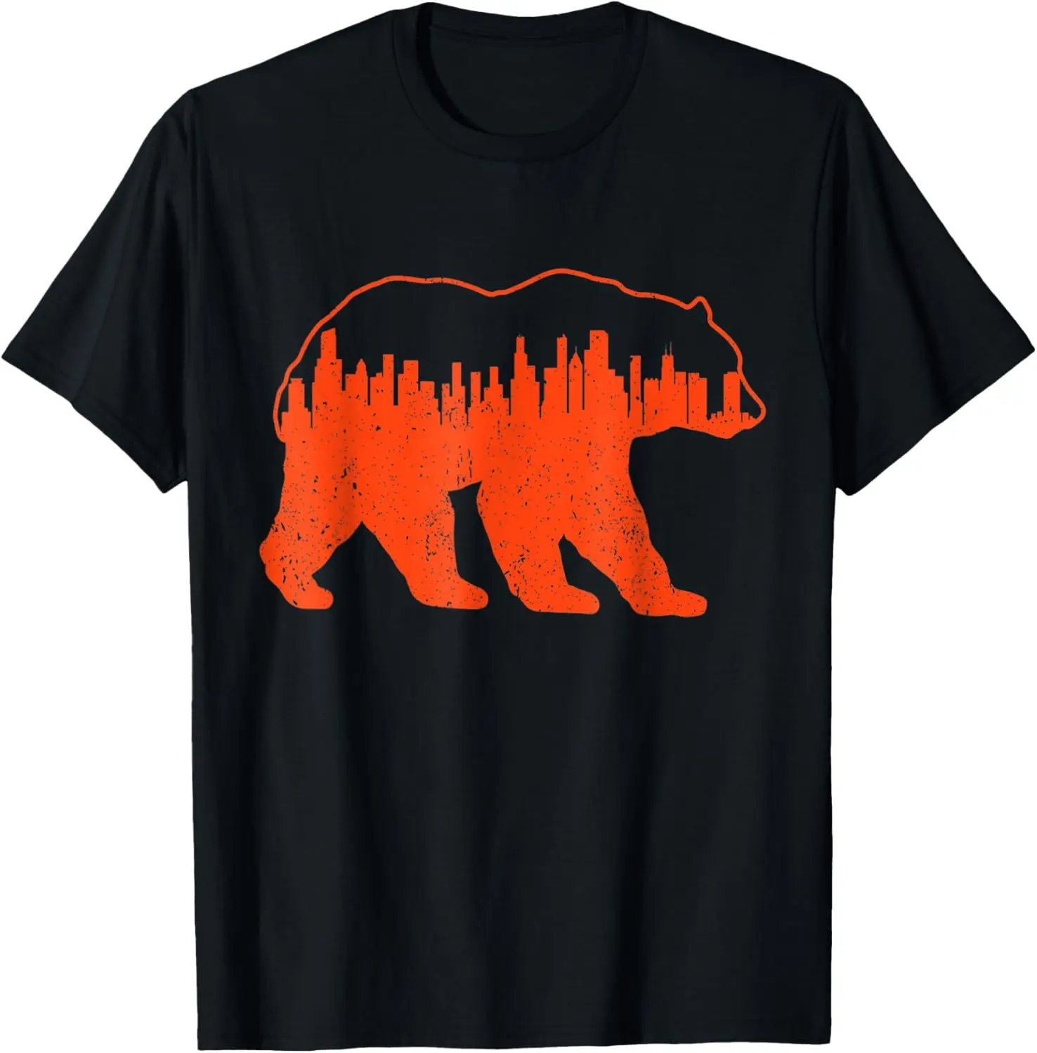 Vintage Downtown Chicago City Skyline Walking-Bear Novelty T-Shirt