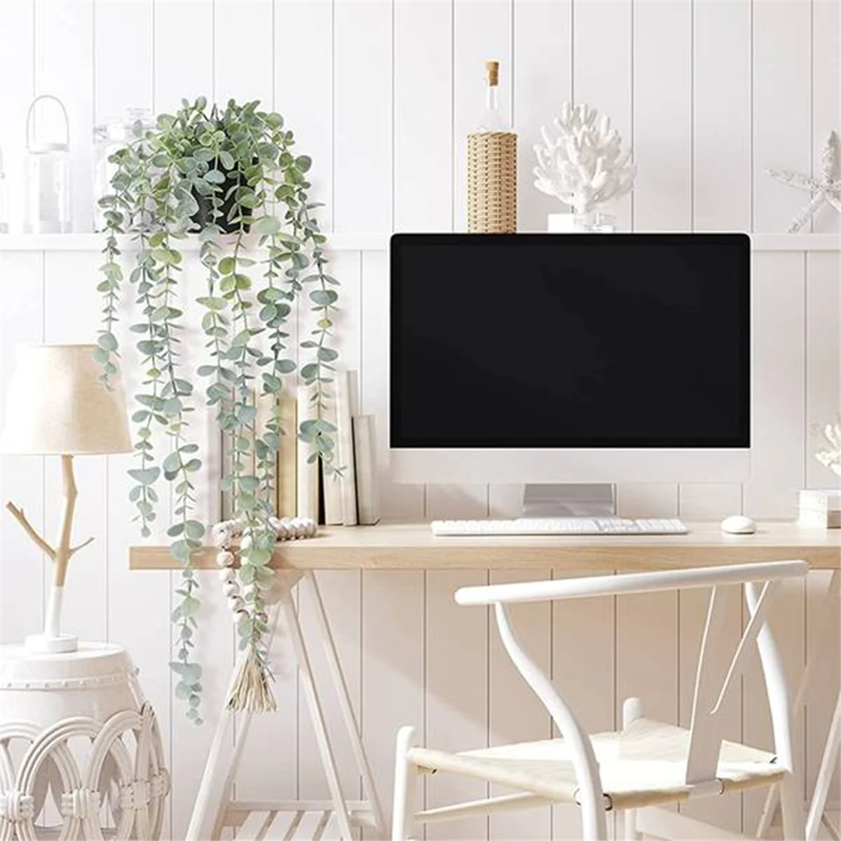 SLQZT 2 Pezzi Piante Artificiali Appese Pianta Appesa in Eucalipto in Vaso per Parete Stanza Casa Patio Decorazione per Interni ed Esterni