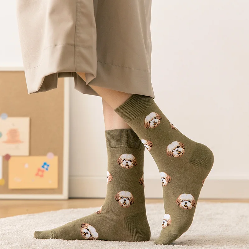 Fashion Women Socks Cute Japanese Ins Creative Female Casual Cartoon Dogs Shiba Inu Dalmatian Malzis Teddy Pomeranian Dropship