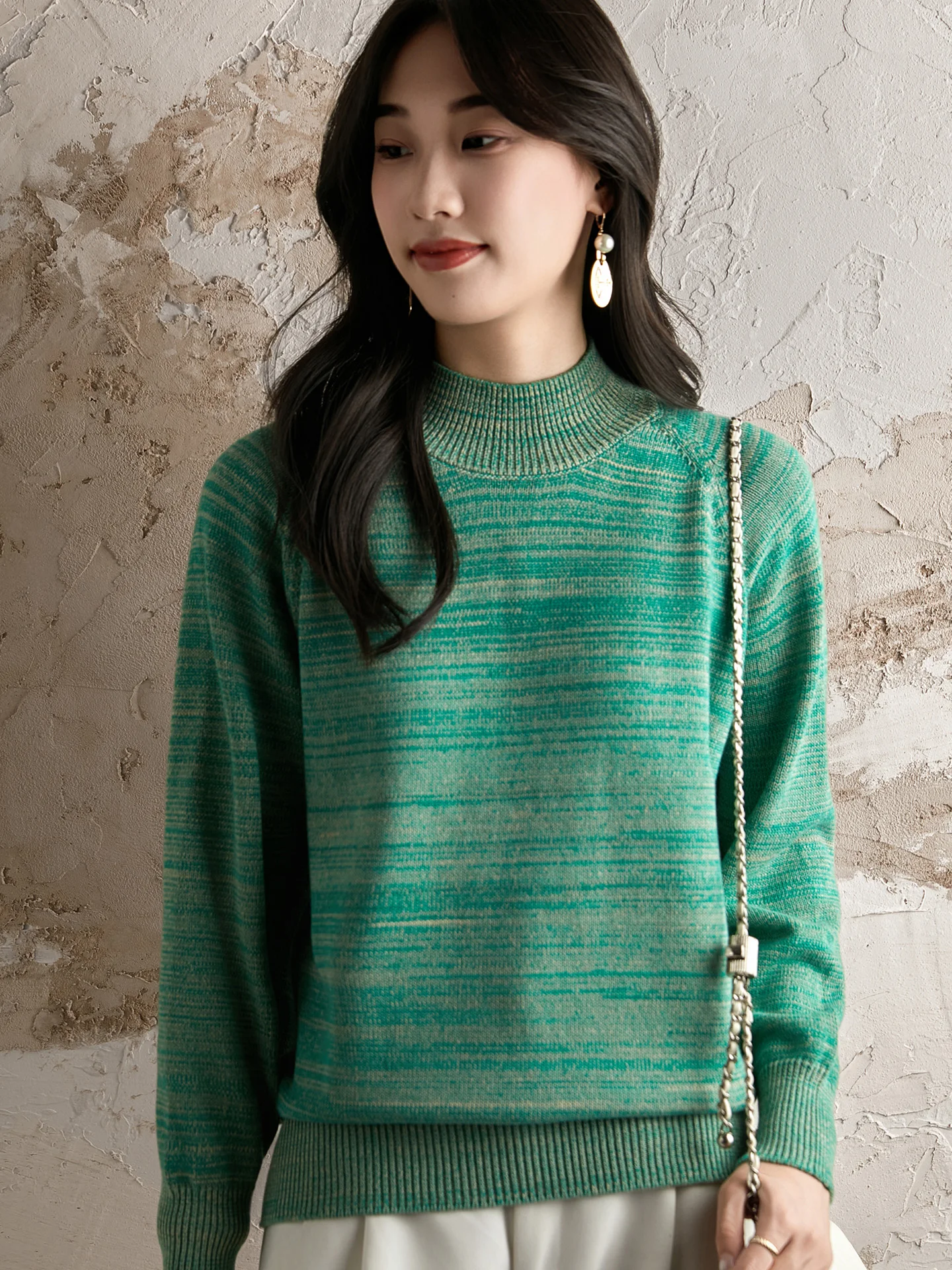 

Thiened Pure Cotton f High Collar Striped Knitted Sweater Women's Casual Loose Fit Long Sve Breathable Comfortable