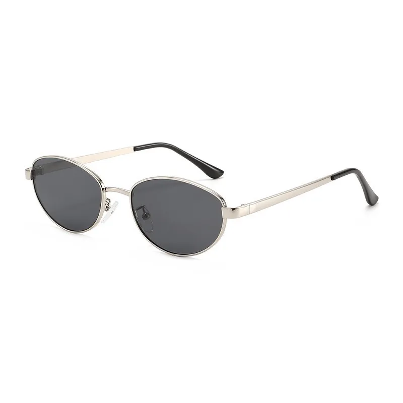 Sunglasses Slim Metal Vintage Elliptical Frame Two Tone Temple Glasses for Men Women Driving Travel Outdoor Casual Eyewear