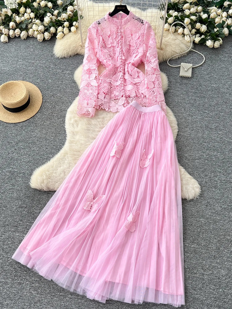 

Ele Long Sve Кружевной топ с вырезом и юбкой с высокой талией Me Женский осенний комплект Faion Bell Bot с высокой талией