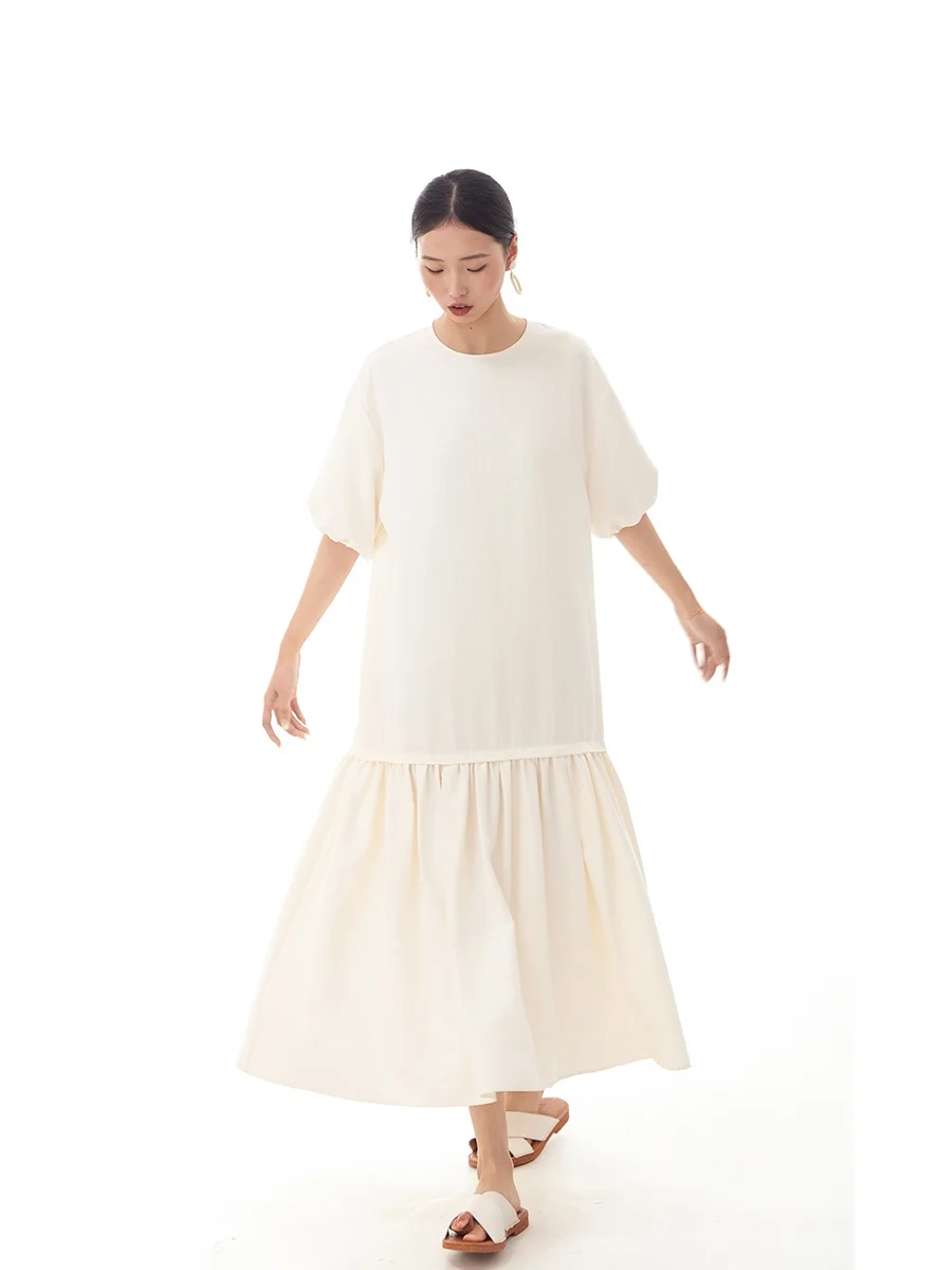 Ele Casual Long Dr round Ne ort Sve Straight Cut Loose Fit Beach Vaion Sle Dames Dr Zacht polyester mix