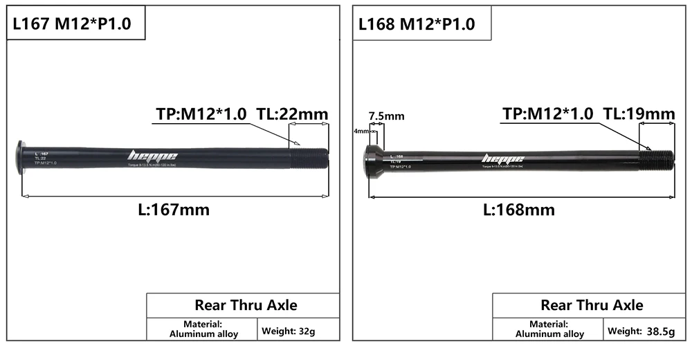 HEPPE MTB Rennrad Steckachse Vorderradgabel Welle Spieße Hinterradnabe Steckachse 12x142/148 12x100/110 Fahrrad Barrel Achse M12xP1,0/1,5 – Detail 5