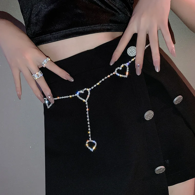 Metal Heart Chain Belts for Women Waistbands for Dress Waist Chain Belts Rhinestone Crystal Belly Chain