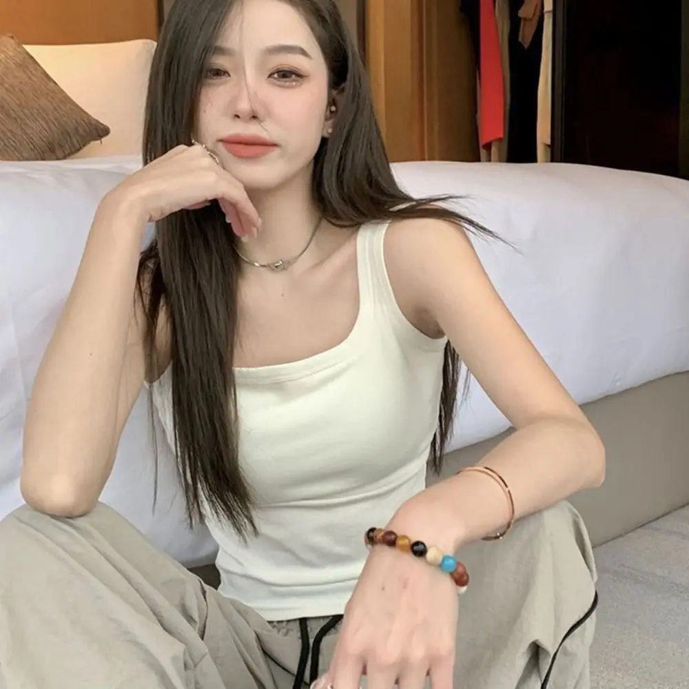 

2024, сексуальный жилет на бретелях, тонкий вязаный укороченный топ с воротником, дышащая пляжная футболка без рукавов, женская футболка