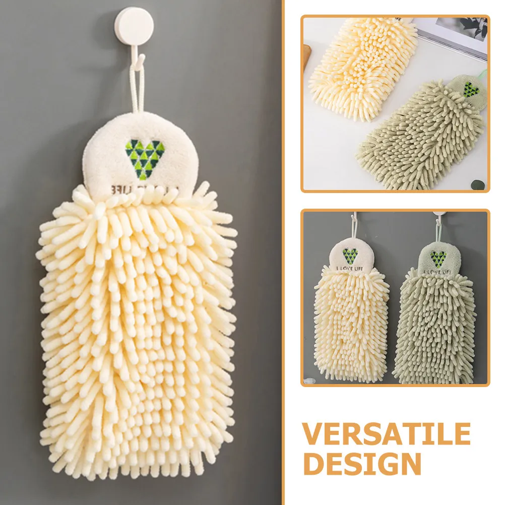 2Pcs Chenille Hand Towels High Absorbency Fast Drying Comfortable Grip Hanging Loop Design for Bathroom Kitchen Outdoor Use