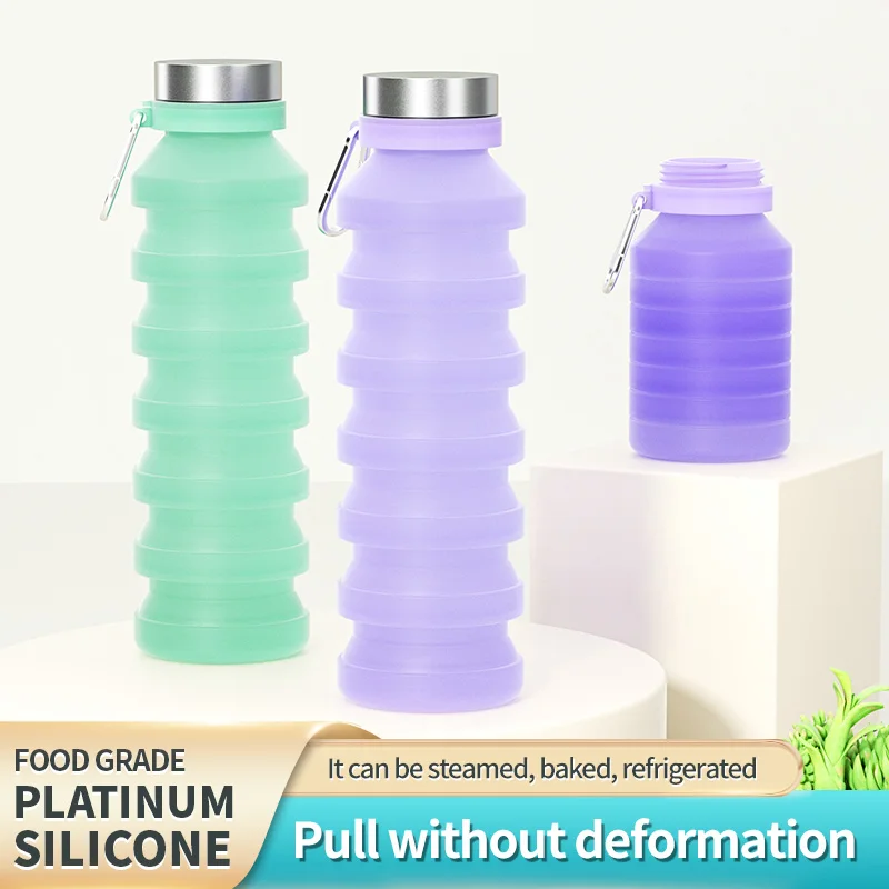 Collapsible Water Bottles Silicone Foldable Portable Water Bottle,BPA-Free, Leakproof Reusable for Camping Hiking Cycling Sports view 3