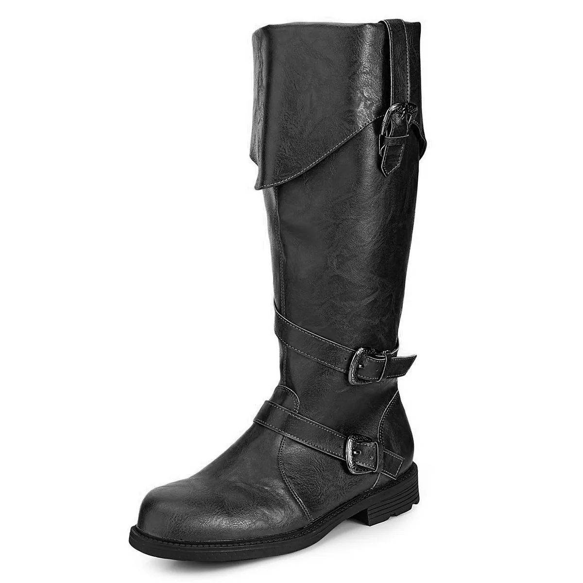 Herren Mittelalterliche Renaissance Piratenstiefel im Gothic-Stil, Schwarz-Braun, Halbhohe Stiefel für Halloween, Cosplay, Party, mit Schnallen, Niedrige Schuhe – Detail 8