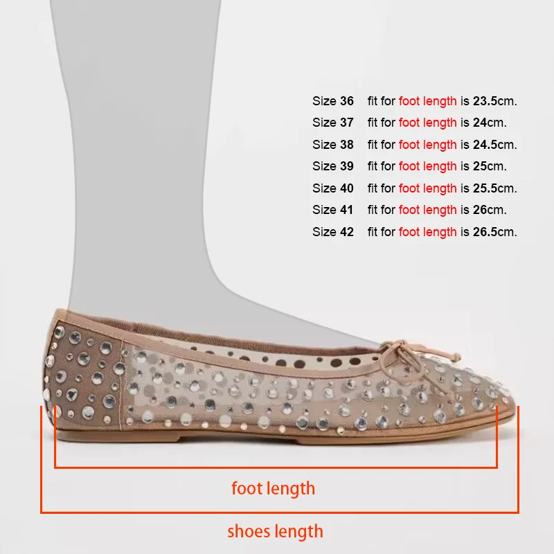 메쉬 자수 라인스톤 브랜드 여성 발레 플랫 작은 리본 통기성 메리 샌들 편안한 낮은 굽 플랫 2025