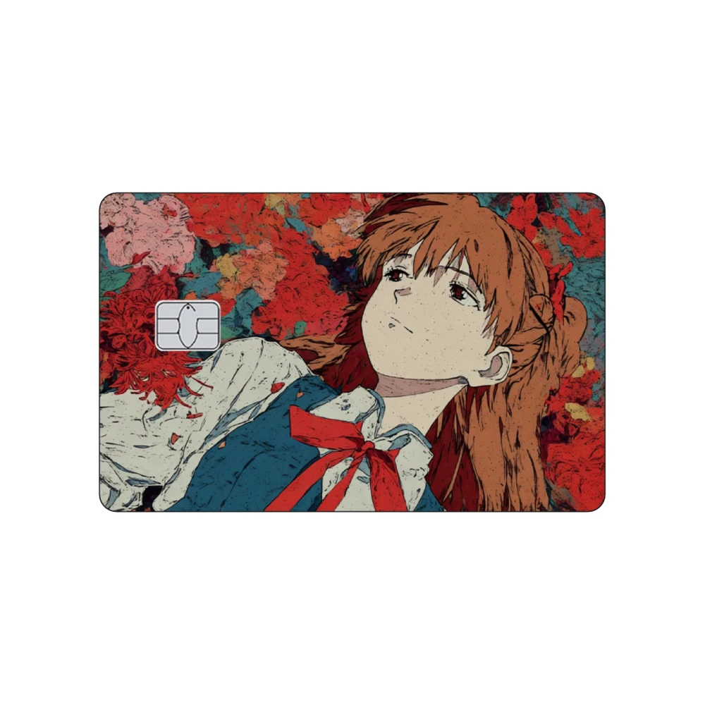 ملصقات جلدية لبطاقة الائتمان أنيمي إيفانجيليون أسوكا لانغلي سوريو ملصق غير لامع مناسب لبطاقة بنك VISA JCB وبطاقة Mastercard