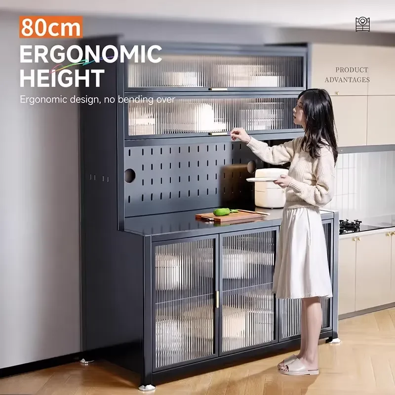 Modern freestanding kitchen lockers, extra thick carbon steel side cabinets, with flip doors, suitable for dining rooms