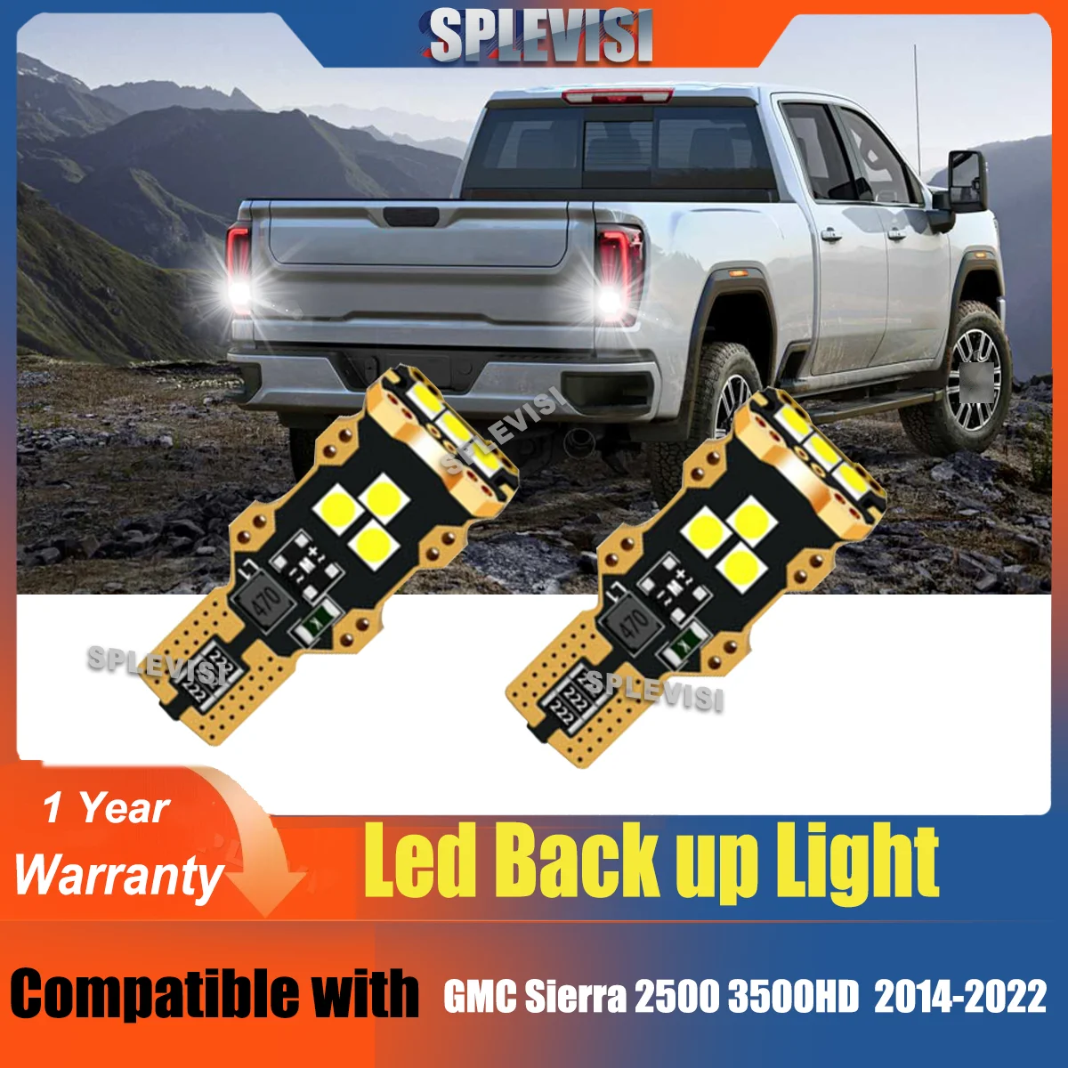 

2x T15 921 IP67 Waterproof Backup Lamp Reverse Light Replace Set For GMC Sierra 1500 1999-2020 GMC Sierra 2500 3500HD 2014-2022