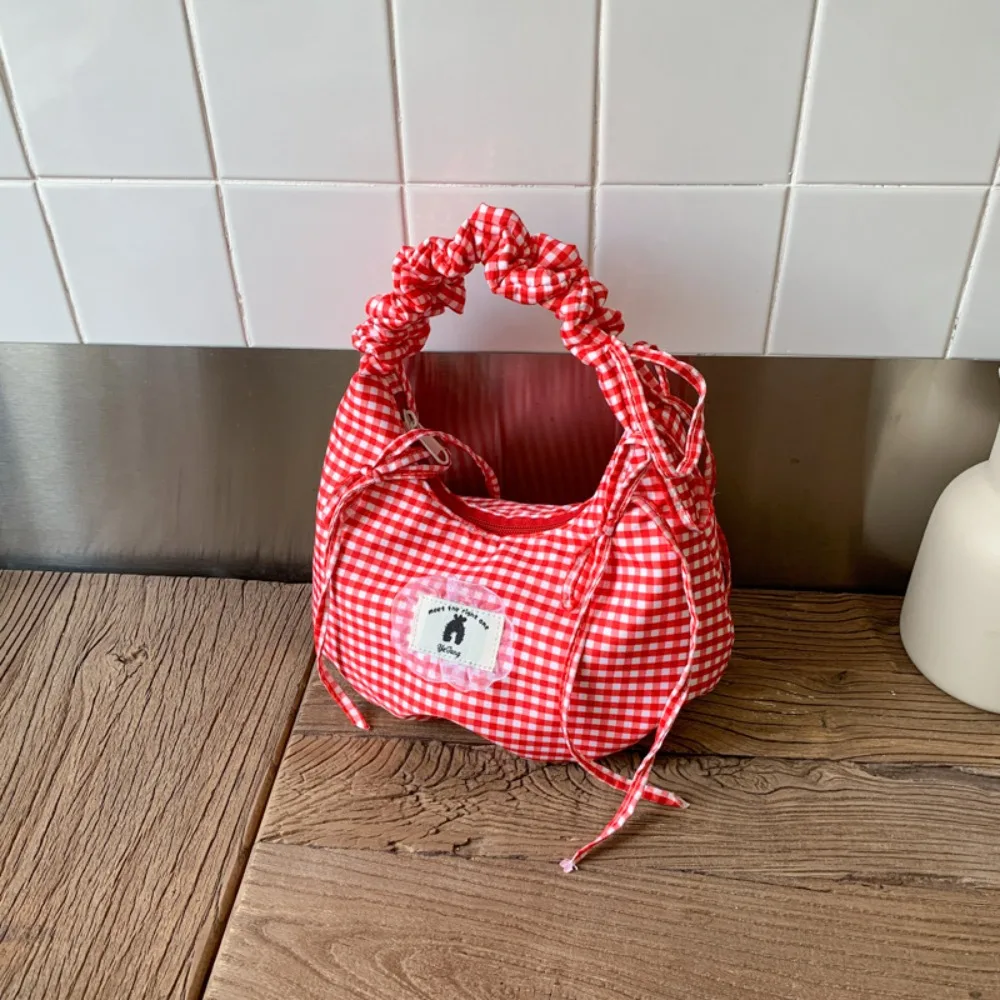 

Корейская сумка через плечо с бантом Y2k, плиссированная сумка с оборками, клетчатая сумка подмышками, сумка для отдыха и путешествий, весна-лето