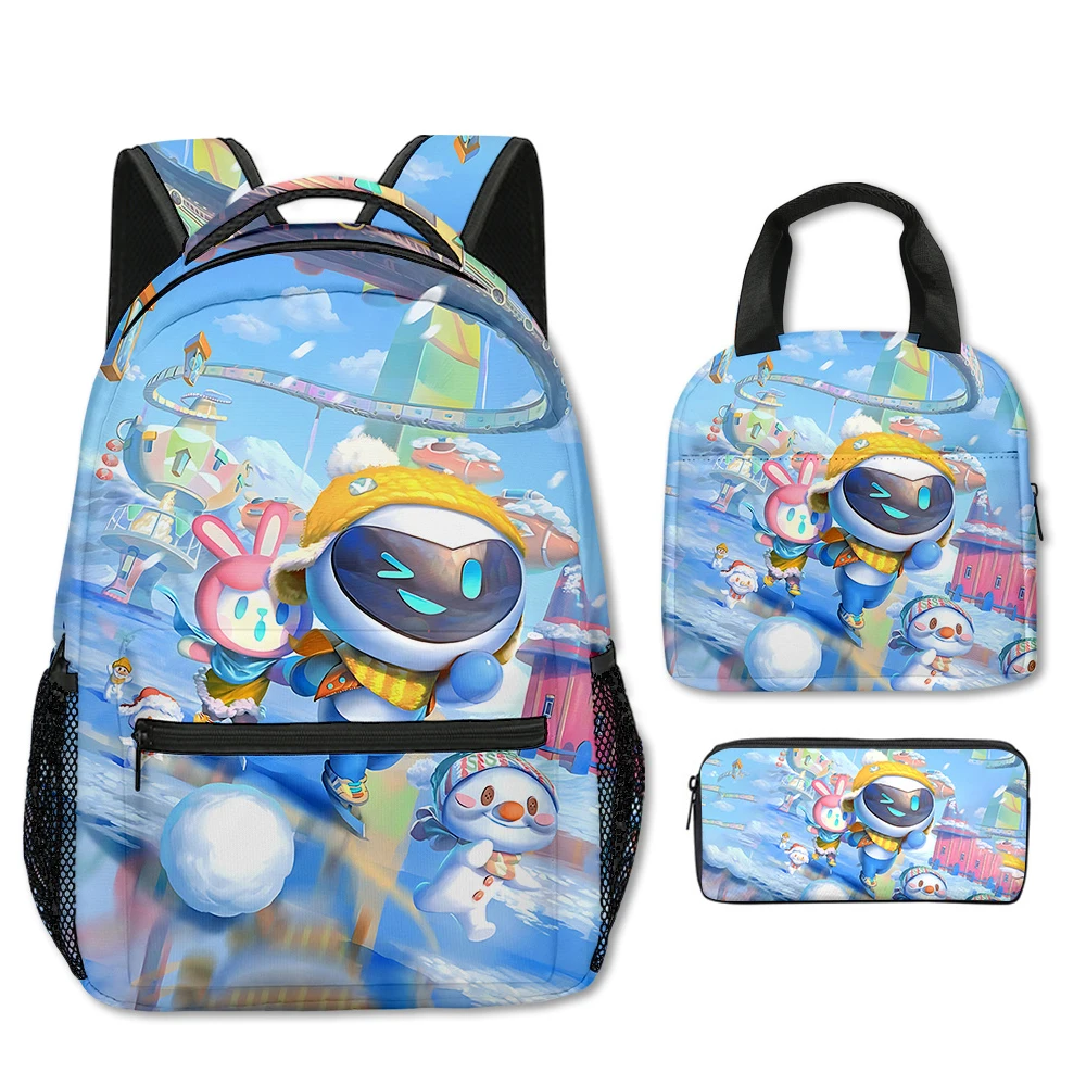 Trendy Youthful New astro bot 3D Print 3pcs/Set Student School Bags Laptop Daypack Backpack portable Lunch bag Pencil Case