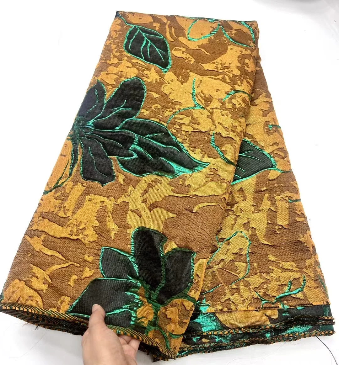 Fashion African Jacquard Brocade Lace Fabric 2024 High Quality French Tulle Lace Embroidery Gold Line Net Lace For Sewing Dress