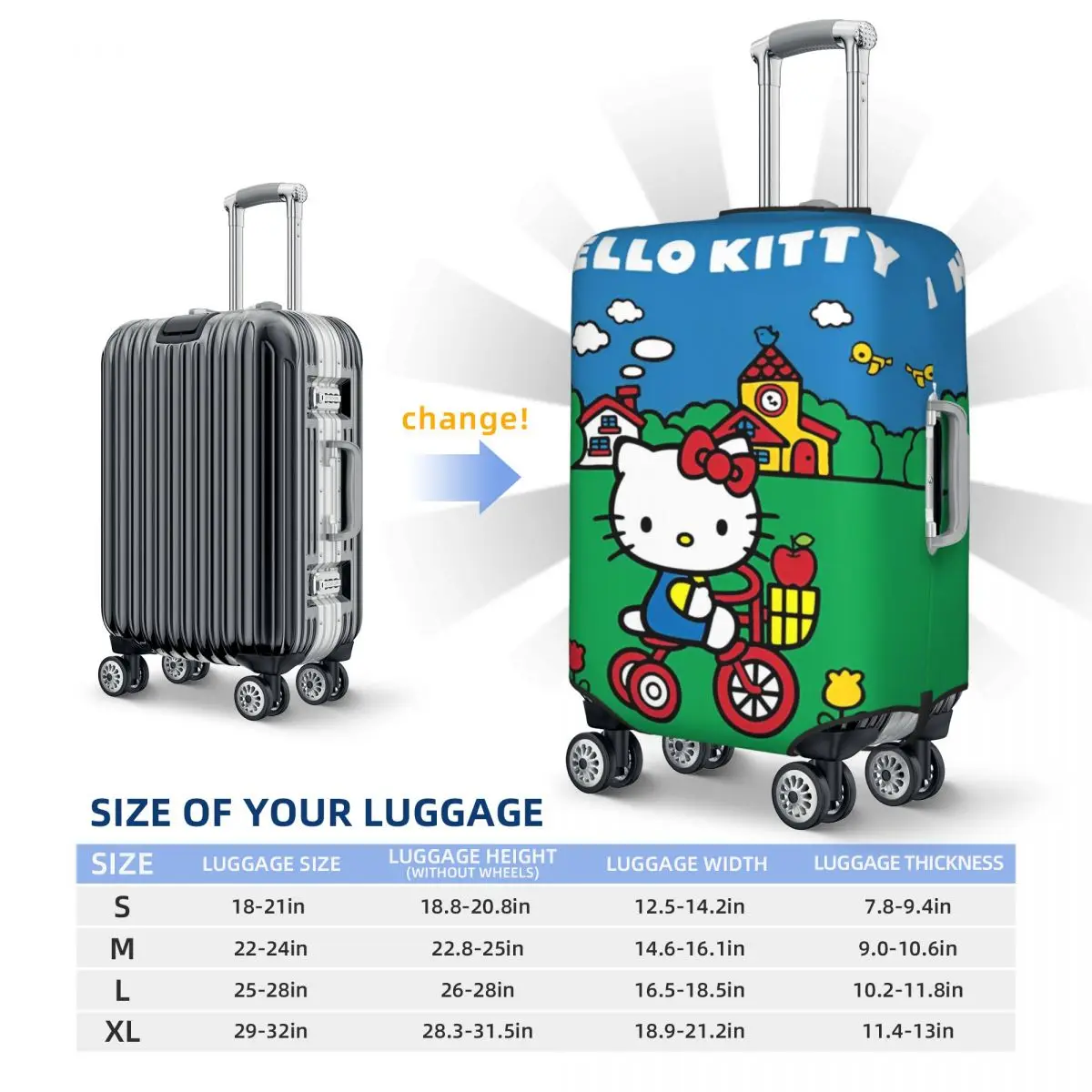 Hello Kitty Riding A Bicycle Suitcase Cover Holiday Travel Useful Luggage Case Protector Cute Cartoon