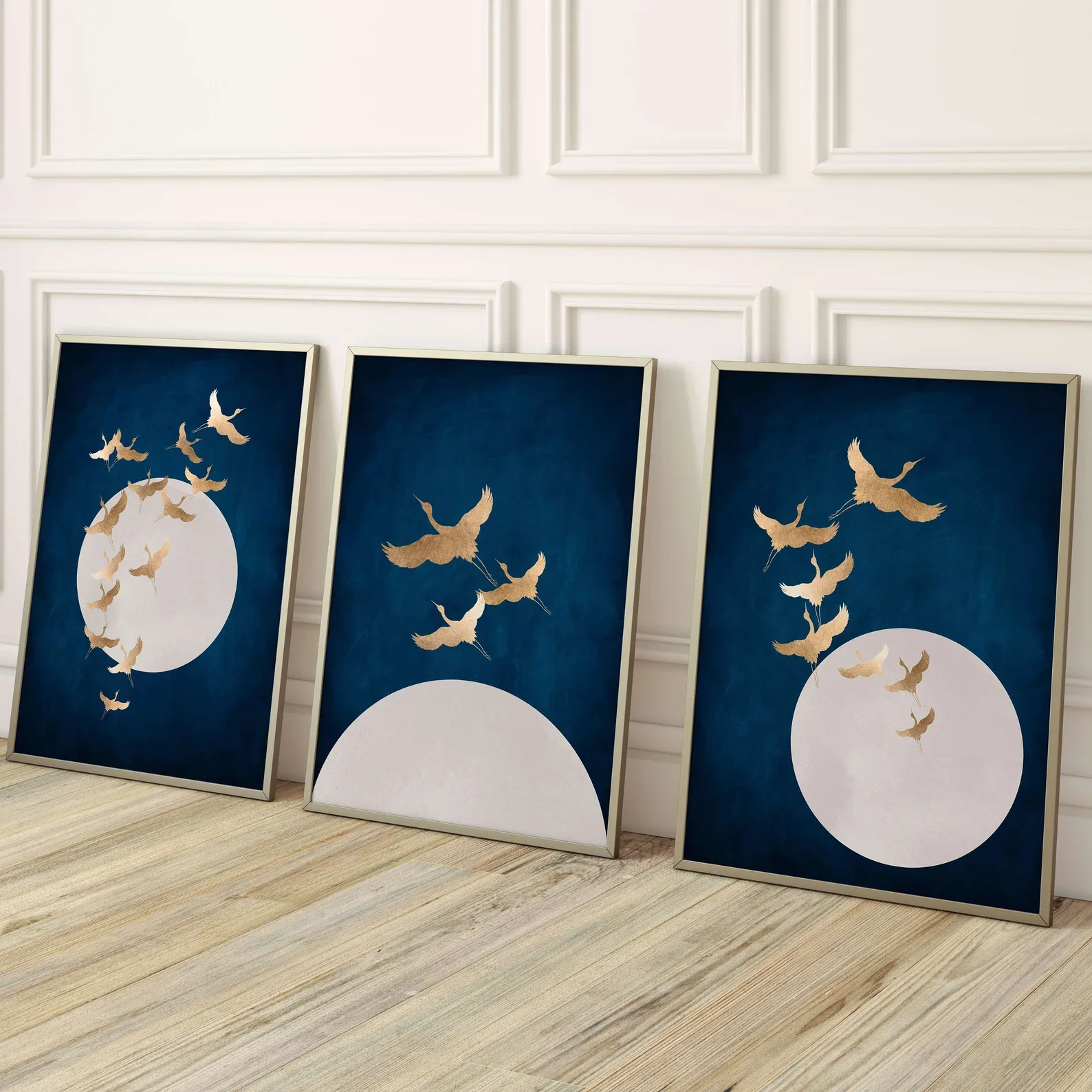 conjunto-de-3-quadros-sem-moldura-posteres-de-gruas-azuis-e-lua-arte-de-parede-dourada-arte-de-parede-japonesa-pinturas-em-tela-de-passaros-voadores-azul-marinho-escuro