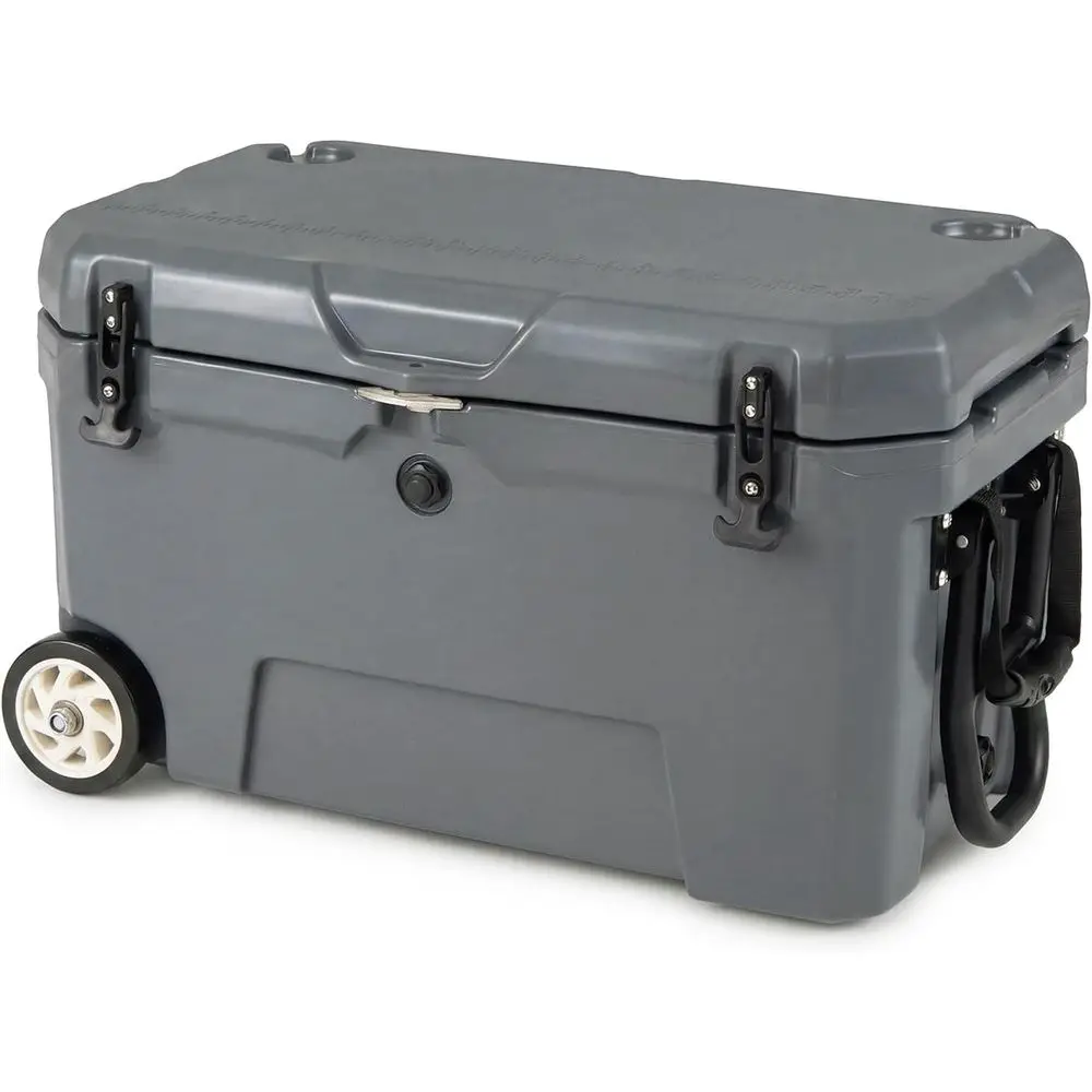 

6-Day Ice Retention Portable Cooler with Wheels, Rolling Handle, Dual Cup Holders, Built-in Ruler & Bottle Opener for Camping, F