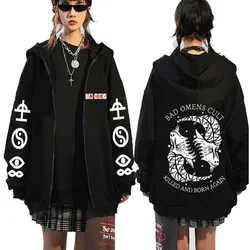 Rockband schlechte Vorzeichen Kult getötet und wieder geboren doppelseitiger Druck Reiß verschluss Hoodie Männer Frauen Vintage Punk Gothic Reiß verschluss Jacke