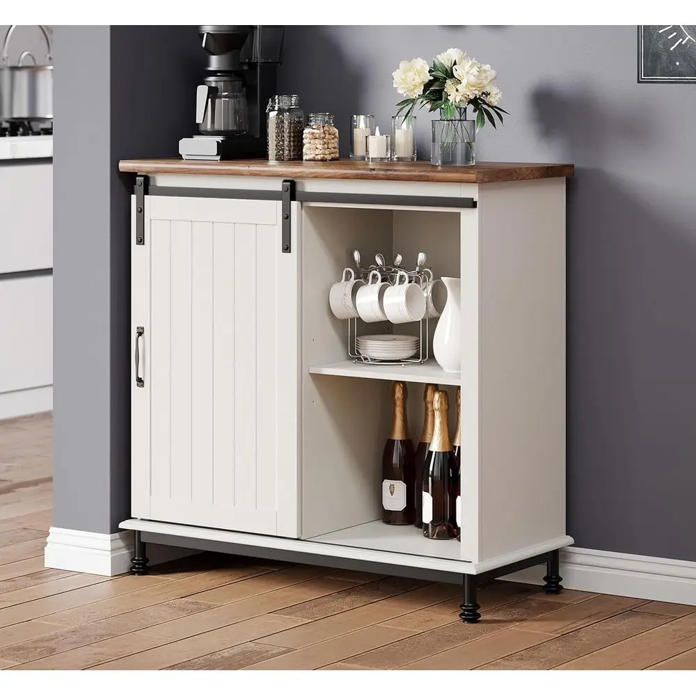 35 خزانة بوفيه خشبية بباب الحظيرة المنزلقة مع رف قابل للتعديل وأرجل معدنية للمطبخ وغرف الطعام #3
