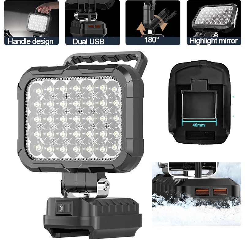 Lâmpada de trabalho sem fio de 5 polegadas para bateria Makita 18V, lanterna LED, luzes para local de trabalho, lanterna de acampamento, iluminação de emergência