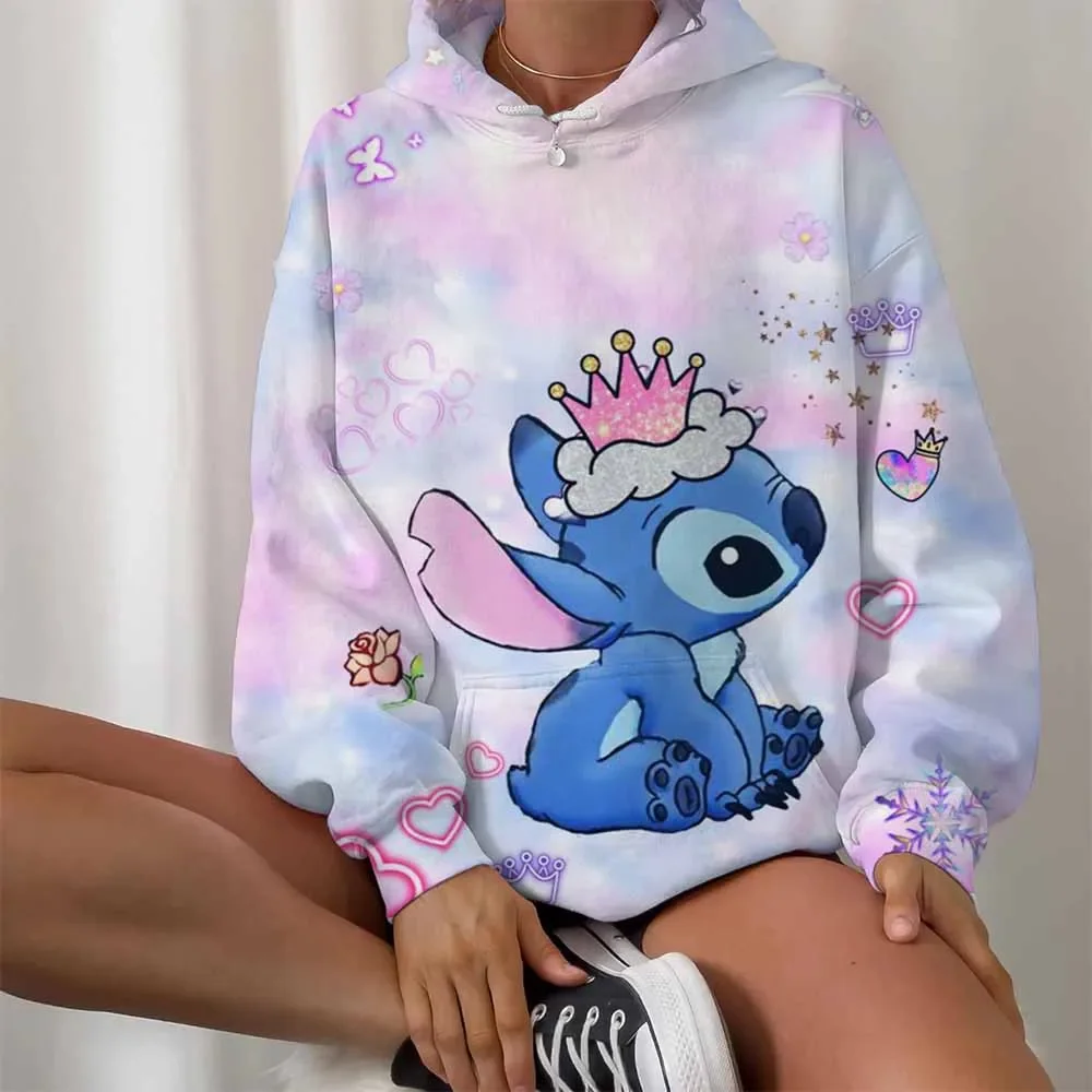 بسيطة ديزني غرزة طباعة نمط المرأة هوديس أزياء عارضة الشارع نمط شخصية الأزياء هوديي البلوز العصرية