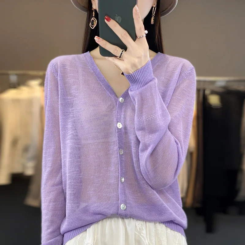 Korean Style Loose Ice Silk Coat 2024 Summer New Knitted Air-Conditioned Room Cardigan Outer Wear Women