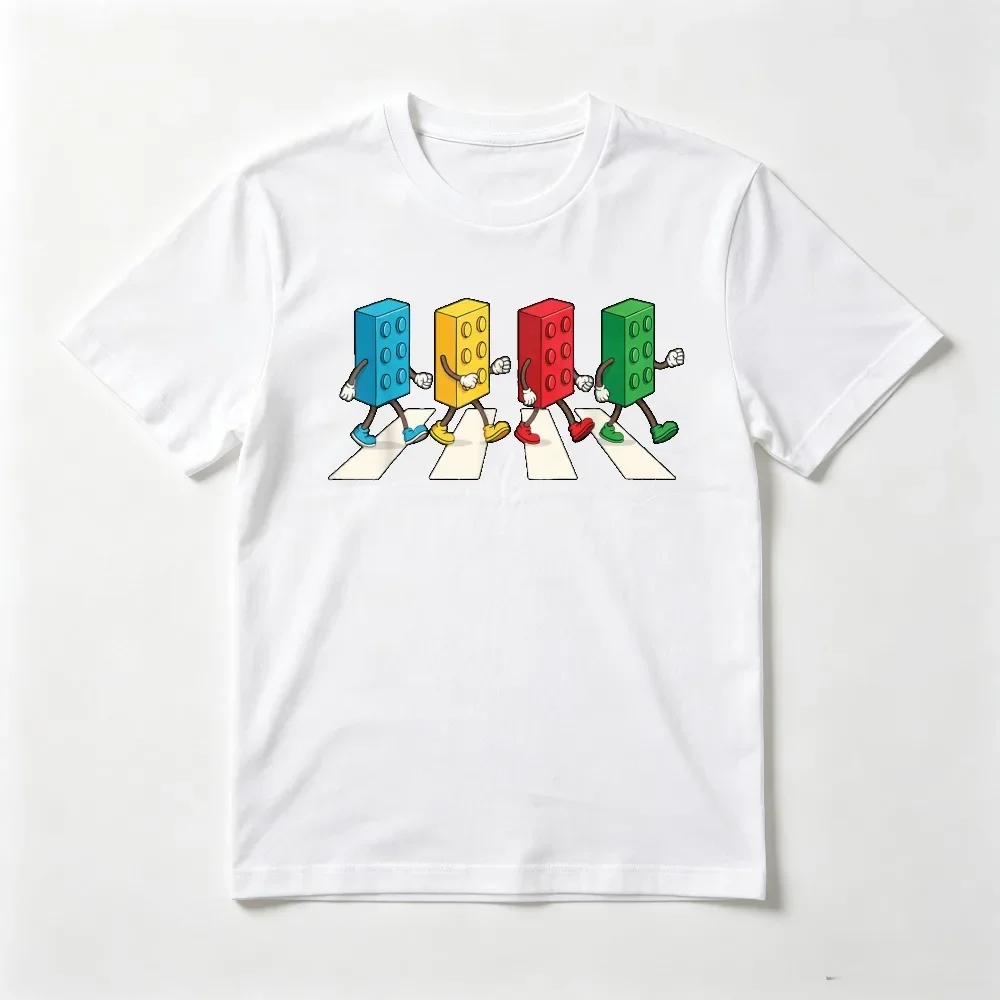 Funny Cross The Road Design Block Graphic Printed T-Shirt Casual Fashion Loose Harajuku Short Sleeve Hip Hop Punk Clothing