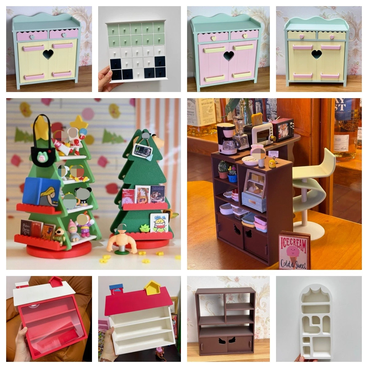 

Dollhouse Miniature Furniture 3D Printed Christmas Tree Shelf Cartoon Storage Cabinet Baby Crib Lamp Gift Display Model Bjd Doll