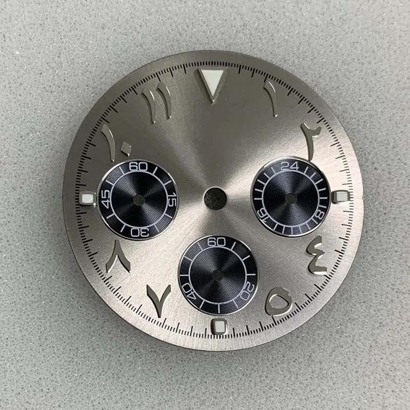 29.8 مللي متر ساعة الطلب مع ساعة الأيدي الأرقام العربية مقياس كرونوغراف الوجه 6 الأيدي صالح كوارتز VK63 ساعة وجوه الحركة التلقائية