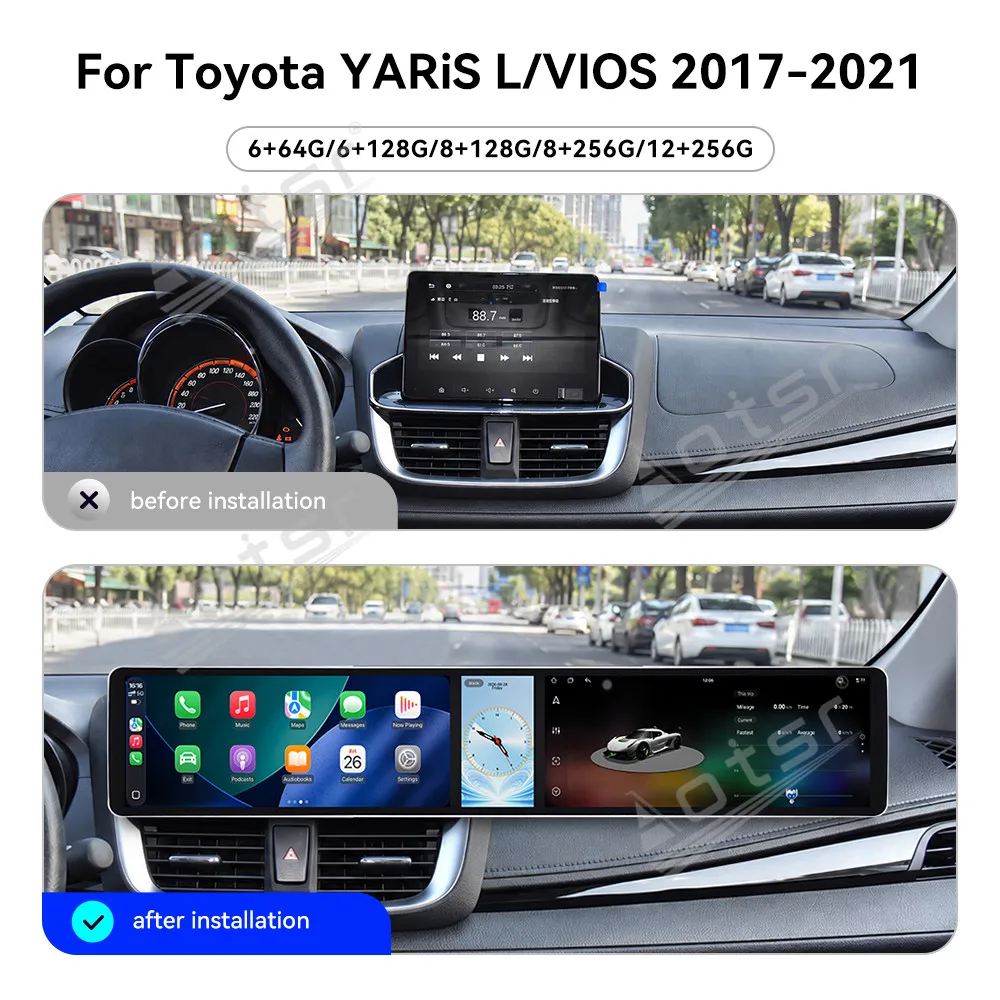 Triple Screen Android Radio For TOYOTA YARIS VIOS 2017~2021 Car Stereo CarPlay Auto Navigation Multimedia Player Head Unit