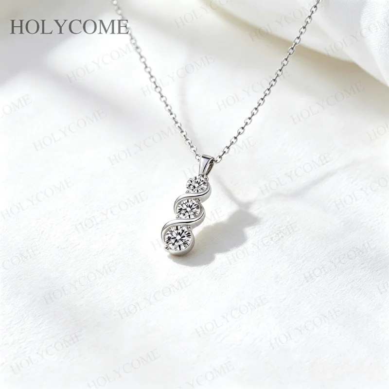 Moissanit-Halskette mit gedrehtem Anhänger, runder Schliff, 925er Sterlingsilber, für Damen, Schmuckkette, Hochzeitsgeschenk mit Zertifikat – Detail 7