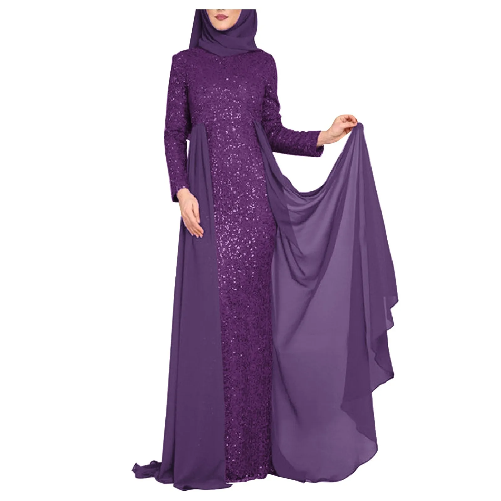 

Women Muslim Fishtail Formal Dress Fit Noble Abaya Turkey Sequin Elegant Malaysia Morocco Long Sleeve Islamic Clother Slim