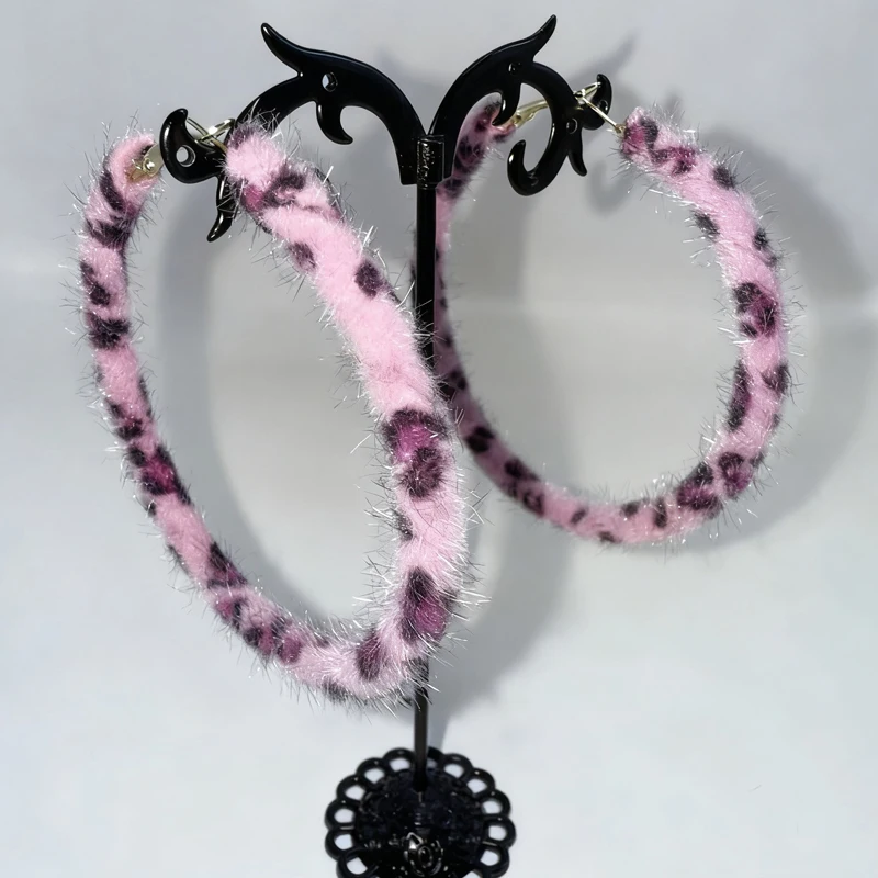 Y2K Schmuck Rosa Leopardenmuster Ohrringe für Frauen Sexy Accessoires Punk Mode Ästhetische Geometrische Ohrringe Gothic Ohrringe – Detail 2