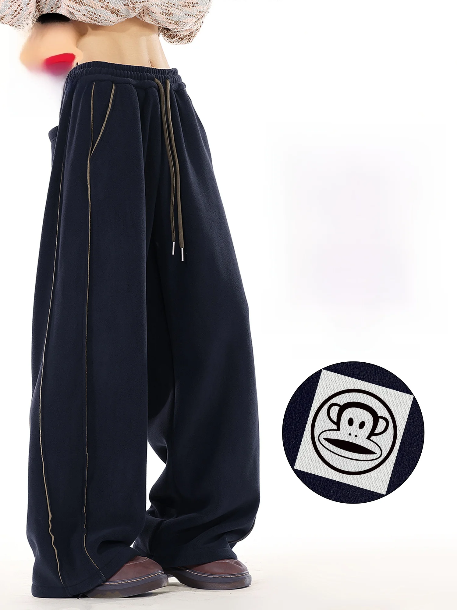 

PaulFrank Men's Casual Pants Fce Lined Wide Leg Warmth American Sle Spring Autumn Straight Cut Loose Fit Trousers