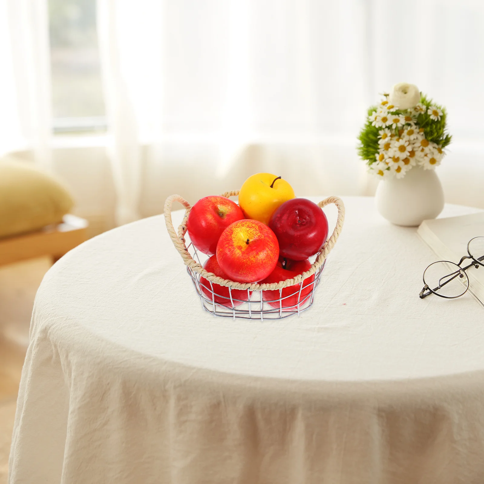 

Handheld Woven Iron Wire Basket Small Size Double Handles Storage For Bread Fruits Snacks Vegetables Kitchen Countertop