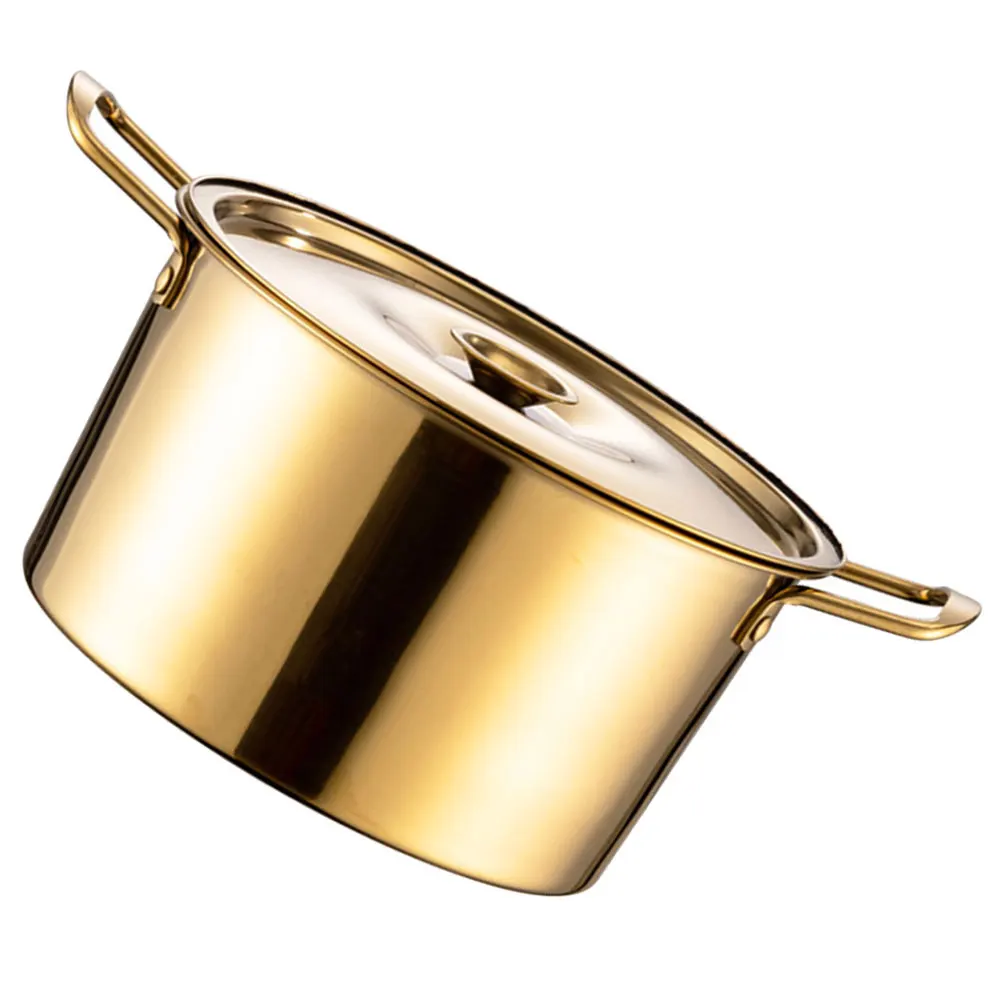 

Korean Ramen Pot Stainless Steel Double Handles Small Soup Noodle Stockpot Kitchen Cooking Lid Included for Pasta Boiling Eggs