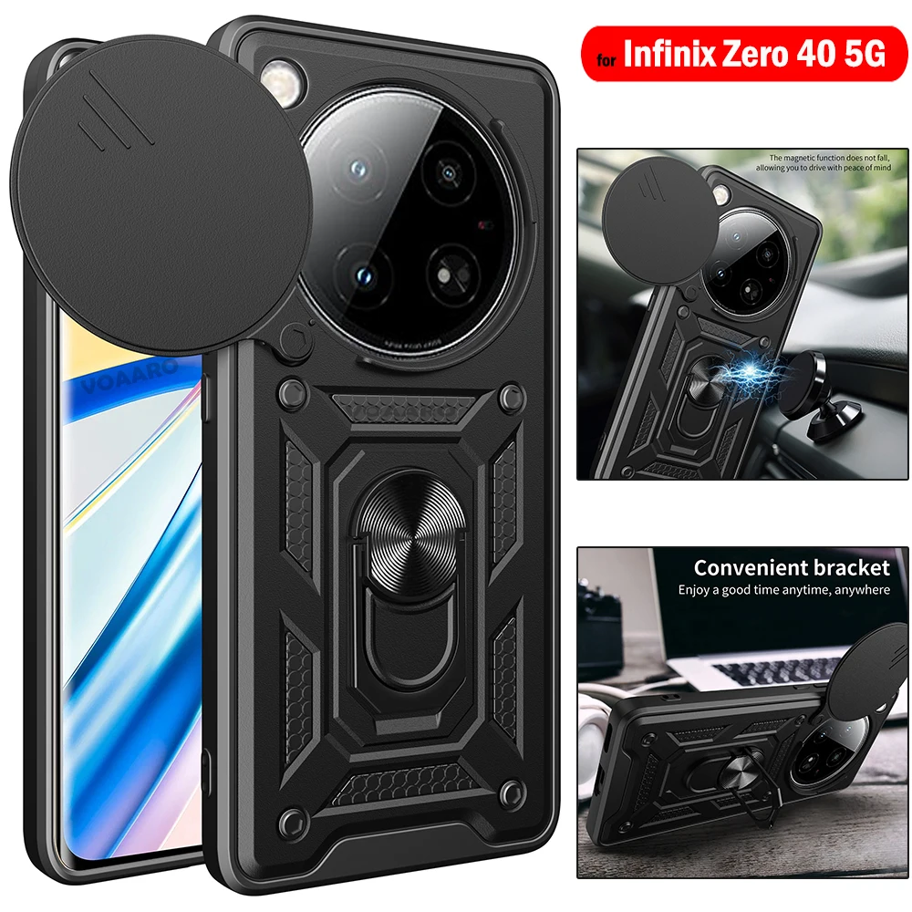 Slide Lens Armor Funda for Infinix Zero 40 5G Case Magnetic Ring Stand Holder Cover for Infinix Zero 40 5G Case Shockproof Capa