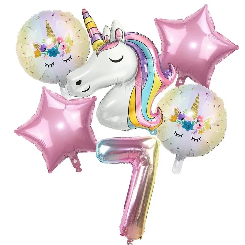 1Set Rainbow Unicorn Balloon 32 Inch Number Foil Balloons 1st Kids Unicorn Theme Birthday Party Decorations Baby Shower Globos