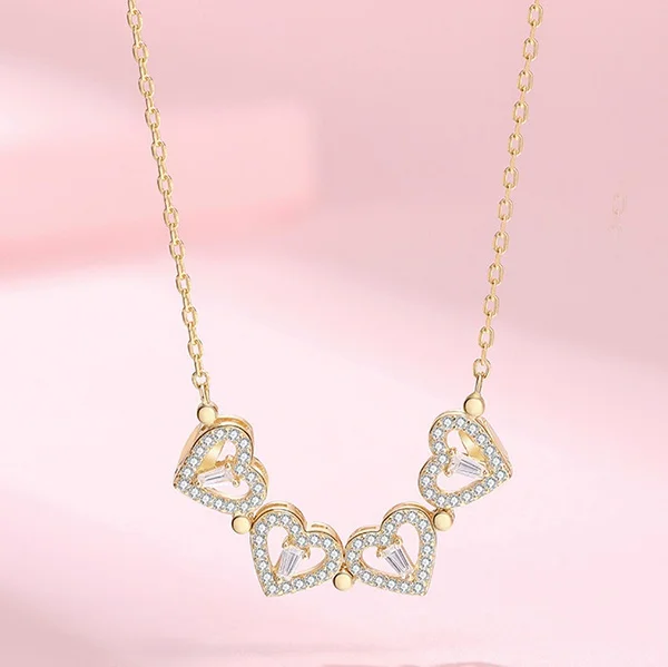 1pc Heart Shaped Four Leaf Clover Pendant Necklace Jewelry Zircon Women Love Clavicle Chain Gifts Openable ChokerJewelry_maomaolike.com