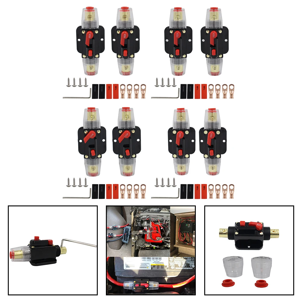 مجموعة قواطع الدائرة التلقائية مكونة من قطعتين مع ميزة إعادة الضبط اليدوي لأنظمة الطاقة DC تأتي مع ملحقات التثبيت الأساسية #6