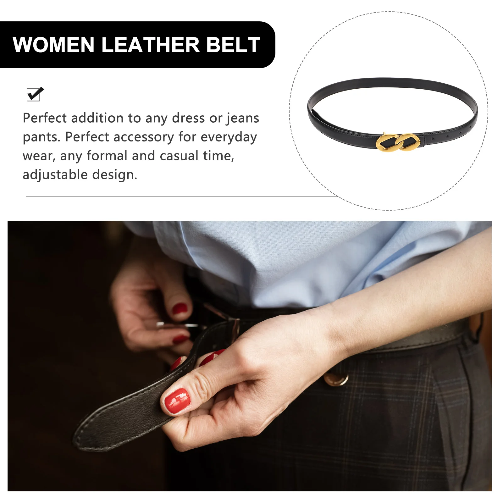 

Women Belt Adjustable Vintage Buckle Design Waist Belt for Dresses Pants Jeans Stylish Everyday Accessory