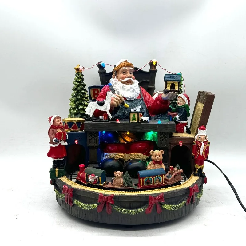 

Christmas decoration luminous music resin rotating small train ornament Christmas scene decoration