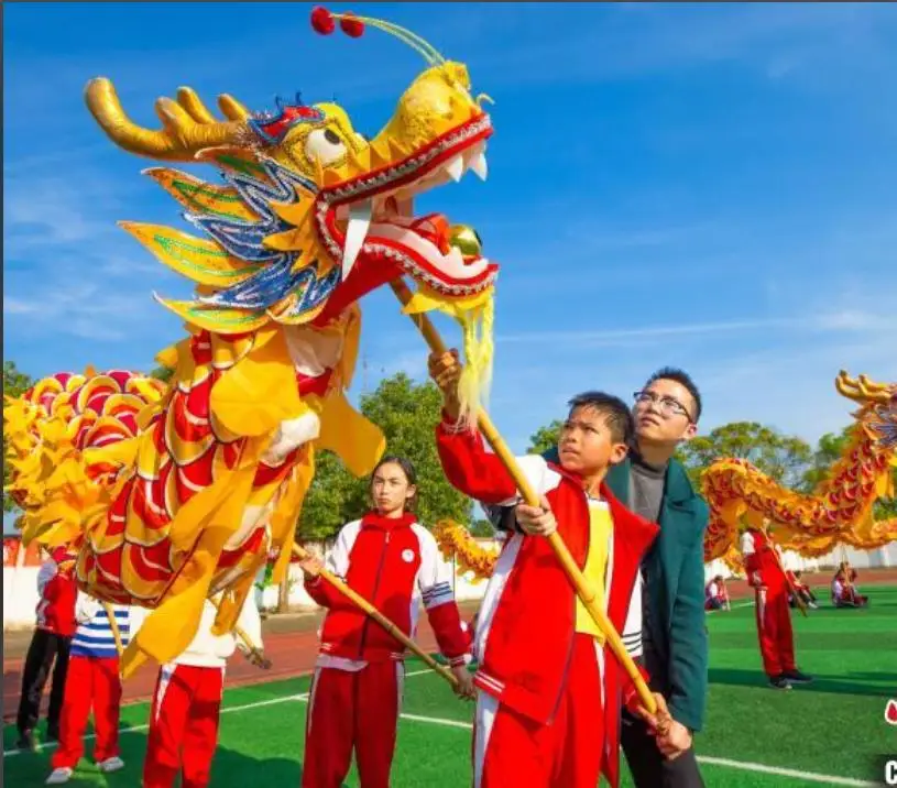 4m Silk Dragon Dance Costume 4 Players  8-15 Age size 5  Outdoor Children Students Event Park Stage Festival Chinese Traditional