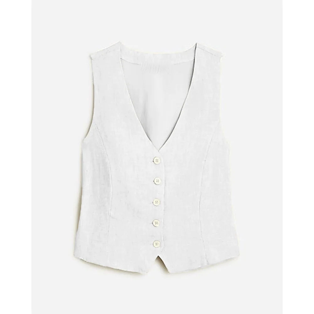 Ladies Vest Casual Simple vests Linen Single Breasted V Neck Women's Top Sleeveless Jacket Bohemian Style Clothes for Women
