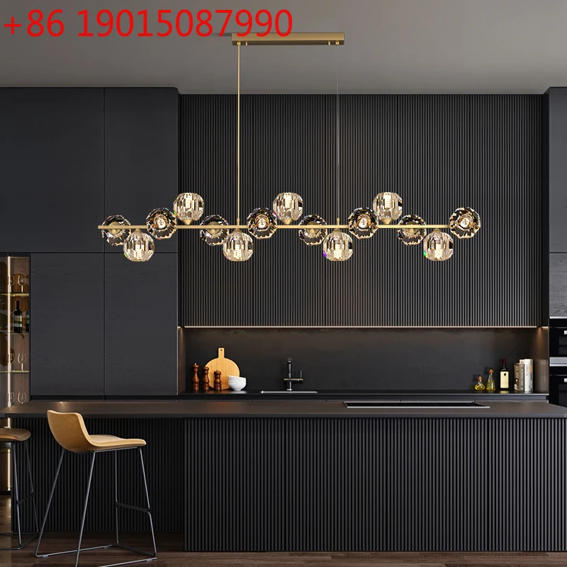 

All-copper restaurant chandelier light luxury long atmosphere creative bar crystal lamp